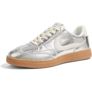 Women's Silver Retro Fashion Sneakers Classic Casual Walking Comfort Skate Shoes